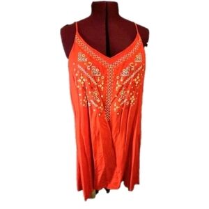 Eyeshadow Boho Orange Embroidered Tunic Dress XL | Lightweight